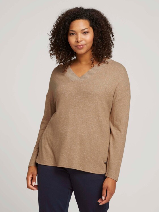 Curvy - Weiches Langarmshirt mit V-Ausschnitt - Frauen - soft camel melange Curvy - Weiches Langarmshirt mit V-Ausschnitt - Frauen - soft camel melange - 1 - My True Me
