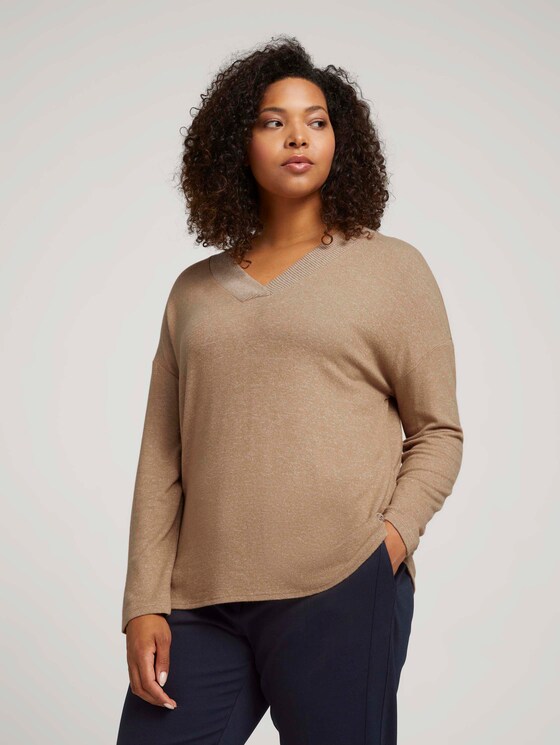 Curvy - Weiches Langarmshirt mit V-Ausschnitt - Frauen - soft camel melange Curvy - Weiches Langarmshirt mit V-Ausschnitt - Frauen - soft camel melange - 5 - My True Me