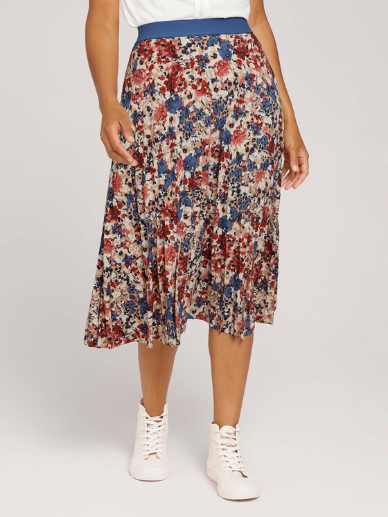 Geplooide midirok met patroon - Vrouwen - pink big floral design Geplooide midirok met patroon - Vrouwen - pink big floral design - 1 - TOM TAILOR
