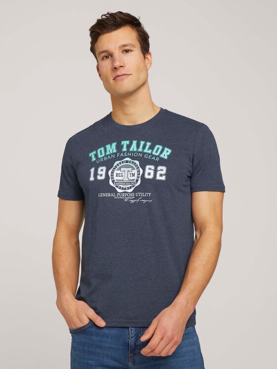 T-Shirt mit Logo-Print - Männer - sky captain blue white melange T-Shirt mit Logo-Print - Männer - sky captain blue white melange - 1 - TOM TAILOR