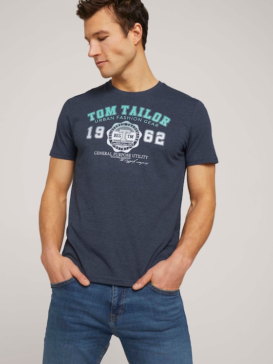 T-Shirt mit Logo-Print - Männer - sky captain blue white melange T-Shirt mit Logo-Print - Männer - sky captain blue white melange - 5 - TOM TAILOR