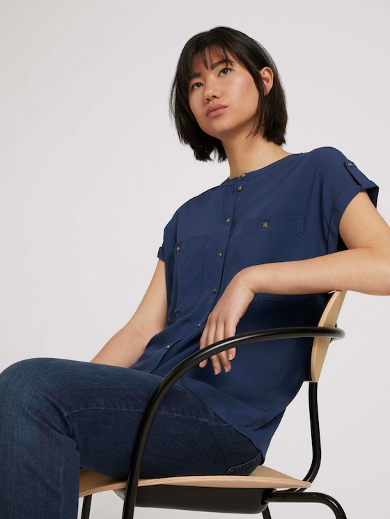 Short-sleeved shirt - Women - Dark Denim Blue - 5 - TOM TAILOR