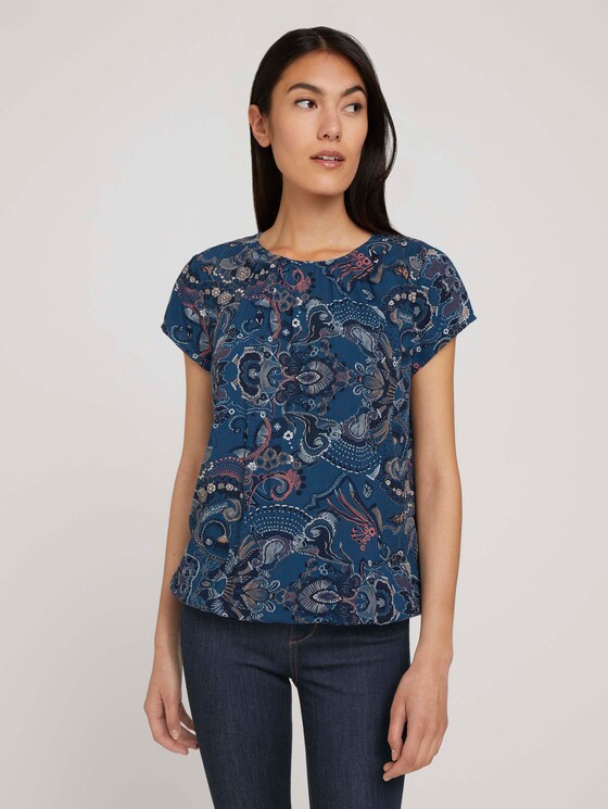 Gedessineerde blouse met korte mouwen en LENZING ™ ECOVERO ™ - Vrouwen - blue apricot paisley design Gedessineerde blouse met korte mouwen en LENZING ™ ECOVERO ™ - Vrouwen - blue apricot paisley design - 1 - TOM TAILOR