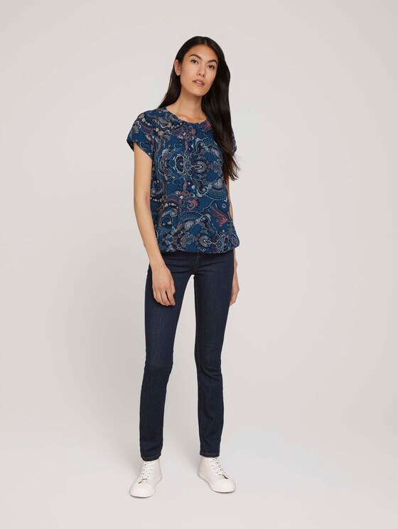 Gedessineerde blouse met korte mouwen en LENZING ™ ECOVERO ™ - Vrouwen - blue apricot paisley design Gedessineerde blouse met korte mouwen en LENZING ™ ECOVERO ™ - Vrouwen - blue apricot paisley design - 3 - TOM TAILOR