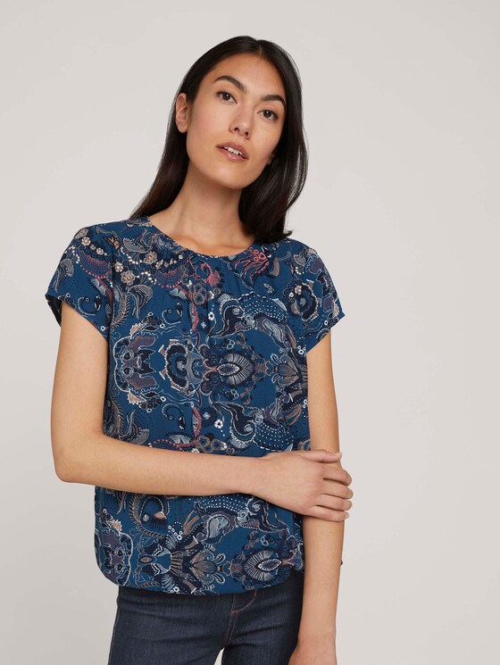 Gedessineerde blouse met korte mouwen en LENZING ™ ECOVERO ™ - Vrouwen - blue apricot paisley design Gedessineerde blouse met korte mouwen en LENZING ™ ECOVERO ™ - Vrouwen - blue apricot paisley design - 5 - TOM TAILOR