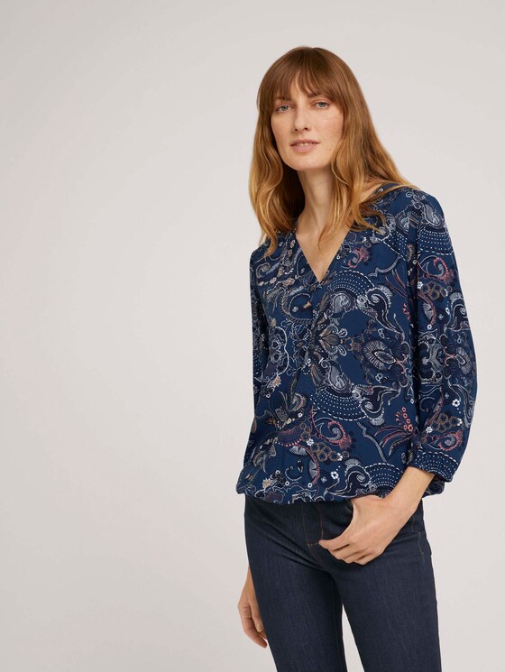 V-neck blouse with LENZING ™ ECOVERO ™ - Women - blue apricot paisley design V-neck blouse with LENZING ™ ECOVERO ™ - Women - blue apricot paisley design - 5 - TOM TAILOR
