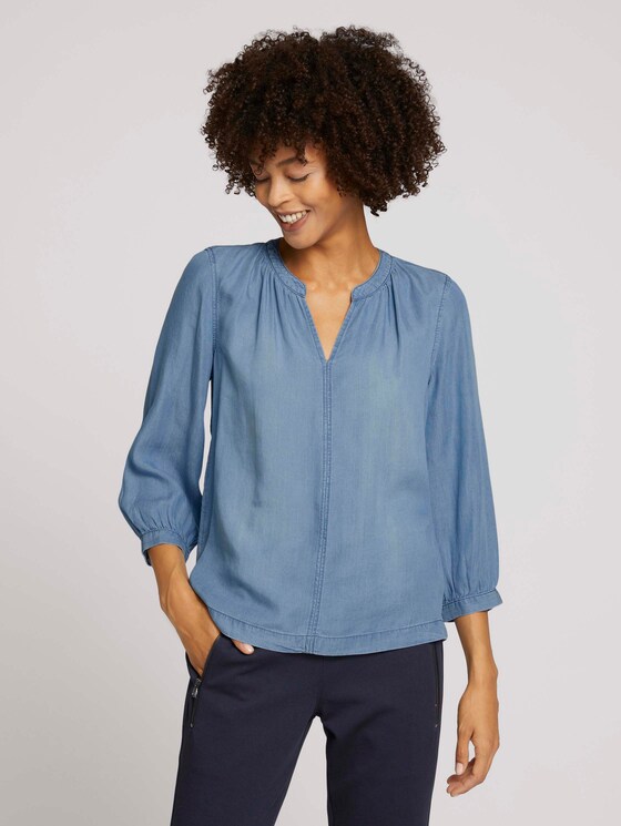 Denimblouse met TENCEL™ Lyocell - Vrouwen - Blue Denim Denimblouse met TENCEL™ Lyocell - Vrouwen - Blue Denim - 1 - TOM TAILOR