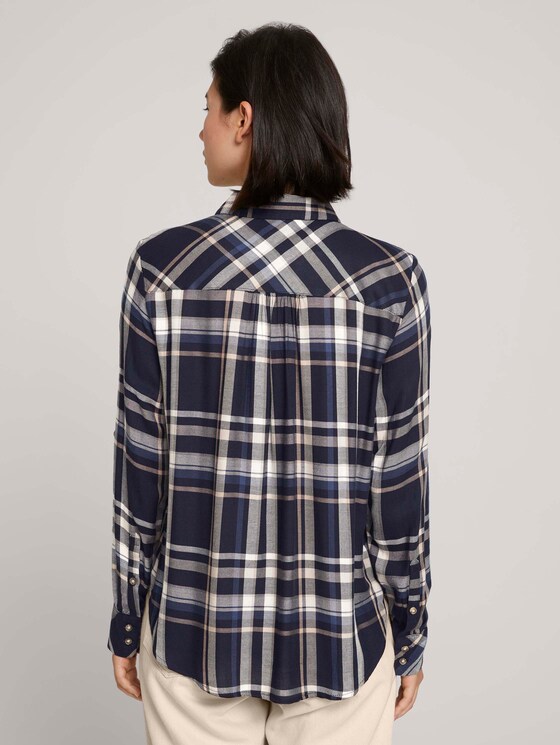 Geruite overhemdblouse - Vrouwen - navy blue beige check Geruite overhemdblouse - Vrouwen - navy blue beige check - 2 - TOM TAILOR