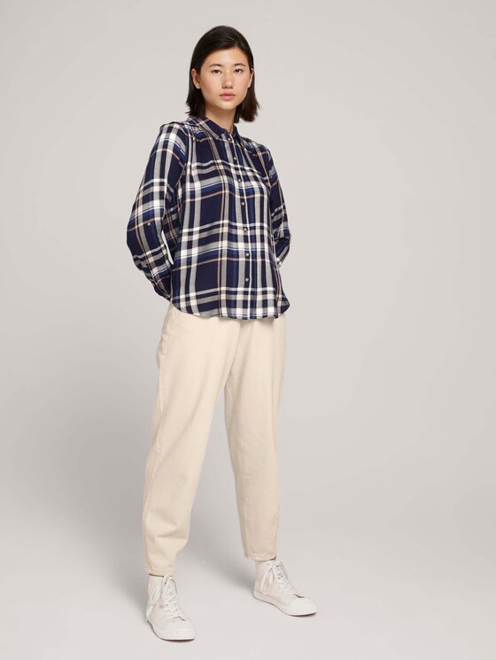 Geruite overhemdblouse - Vrouwen - navy blue beige check Geruite overhemdblouse - Vrouwen - navy blue beige check - 3 - TOM TAILOR