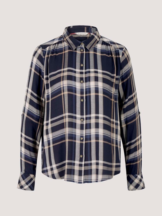 Geruite overhemdblouse - Vrouwen - navy blue beige check Geruite overhemdblouse - Vrouwen - navy blue beige check - 7 - TOM TAILOR