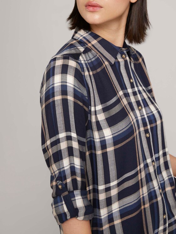 Geruite overhemdblouse - Vrouwen - navy blue beige check Geruite overhemdblouse - Vrouwen - navy blue beige check - 9 - TOM TAILOR