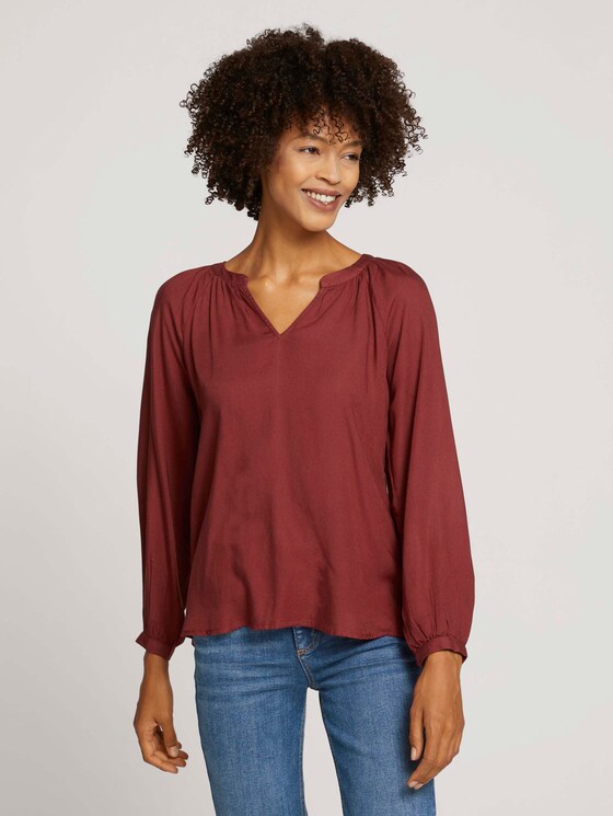 Geraffte Bluse mit LENZING™ ECOVERO™ - Frauen - dark maroon red Geraffte Bluse mit LENZING™ ECOVERO™ - Frauen - dark maroon red - 1 - TOM TAILOR