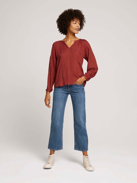 Geraffte Bluse mit LENZING™ ECOVERO™ - Frauen - dark maroon red Geraffte Bluse mit LENZING™ ECOVERO™ - Frauen - dark maroon red - 3 - TOM TAILOR