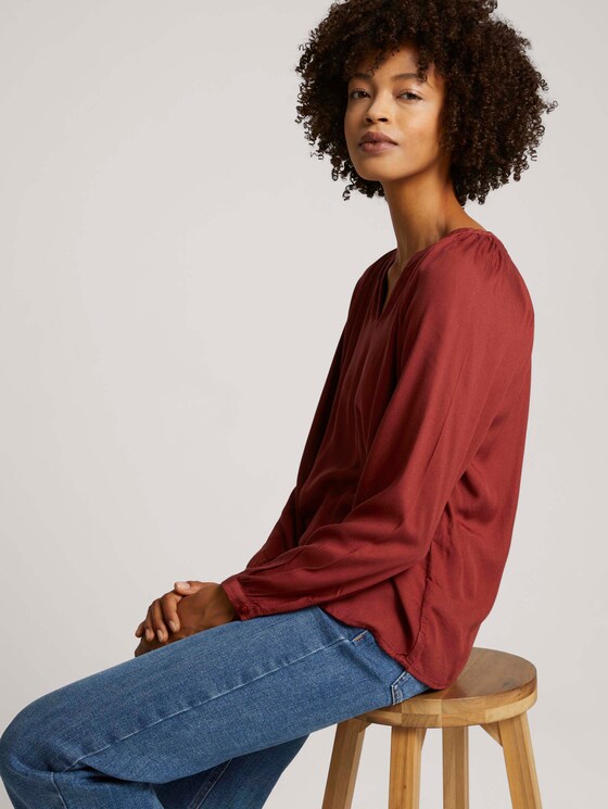 Geraffte Bluse mit LENZING™ ECOVERO™ - Frauen - dark maroon red Geraffte Bluse mit LENZING™ ECOVERO™ - Frauen - dark maroon red - 5 - TOM TAILOR