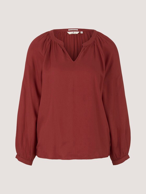Geraffte Bluse mit LENZING™ ECOVERO™ - Frauen - dark maroon red Geraffte Bluse mit LENZING™ ECOVERO™ - Frauen - dark maroon red - 7 - TOM TAILOR