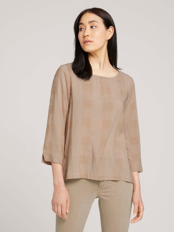 Gemusterte Bluse mit LENZING™ ECOVERO™ - Frauen - beige glencheck printed Gemusterte Bluse mit LENZING™ ECOVERO™ - Frauen - beige glencheck printed - 1 - TOM TAILOR