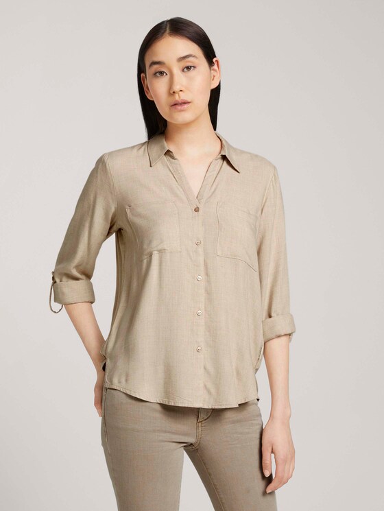 Gemêleerde blouse met zakken - Vrouwen - desert sand melange Gemêleerde blouse met zakken - Vrouwen - desert sand melange - 1 - TOM TAILOR