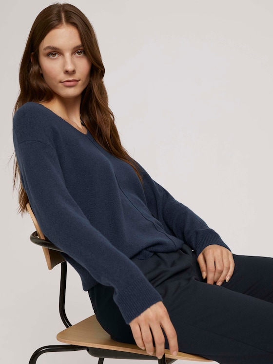 V-Ausschnitt Pullover - Frauen - dark denim blue melange V-Ausschnitt Pullover - Frauen - dark denim blue melange - 5 - TOM TAILOR