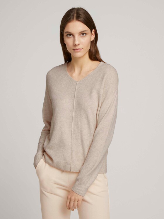 V-Ausschnitt Pullover - Frauen - smooth light sand melange V-Ausschnitt Pullover - Frauen - smooth light sand melange - 1 - TOM TAILOR
