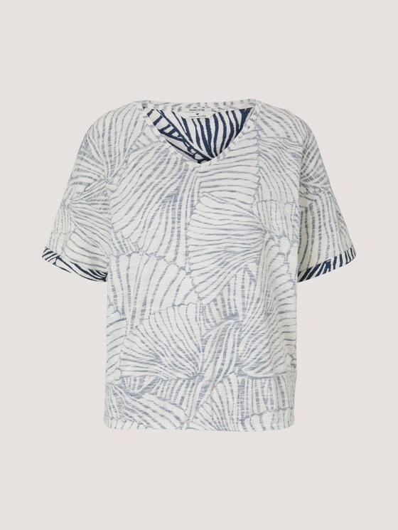 Patterned t-shirt with organic cotton - Women - white blue line design Patterned t-shirt with organic cotton - Women - white blue line design - 7 - TOM TAILOR