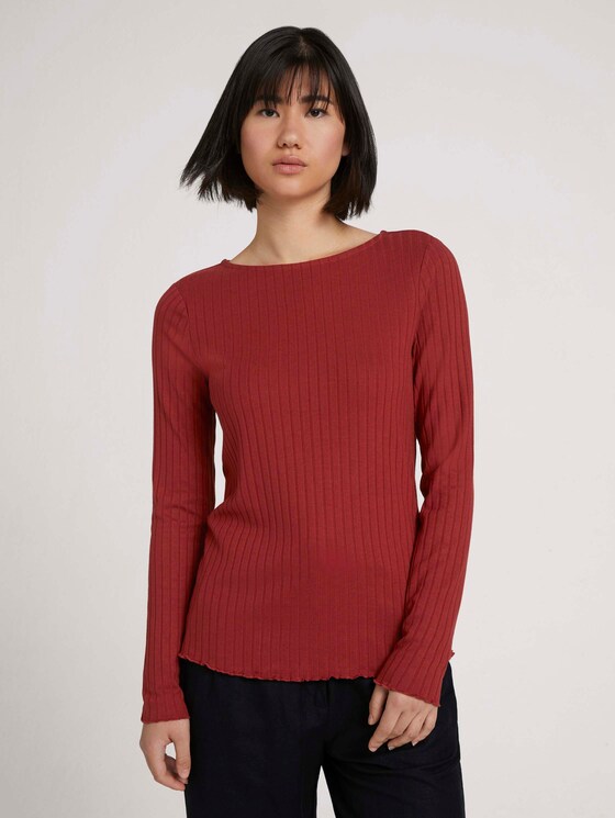 Ripp Langarmshirt - Frauen - dark maroon red Ripp Langarmshirt - Frauen - dark maroon red - 1 - TOM TAILOR