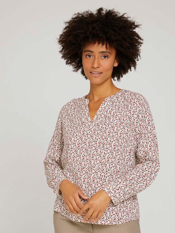 Gemusterte Henleybluse mit LENZING™ ECOVERO™ - Frauen - beige maroon blue minimal Gemusterte Henleybluse mit LENZING™ ECOVERO™ - Frauen - beige maroon blue minimal - 1 - TOM TAILOR