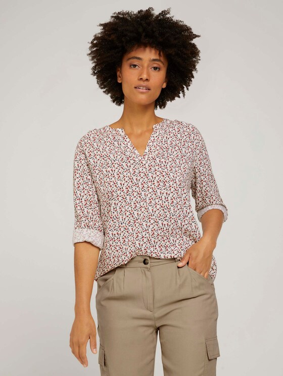 Gemusterte Henleybluse mit LENZING™ ECOVERO™ - Frauen - beige maroon blue minimal Gemusterte Henleybluse mit LENZING™ ECOVERO™ - Frauen - beige maroon blue minimal - 5 - TOM TAILOR