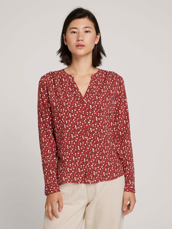 Gemusterte Henleybluse mit LENZING™ ECOVERO™ - Frauen - maroon red pink minimal Gemusterte Henleybluse mit LENZING™ ECOVERO™ - Frauen - maroon red pink minimal - 1 - TOM TAILOR