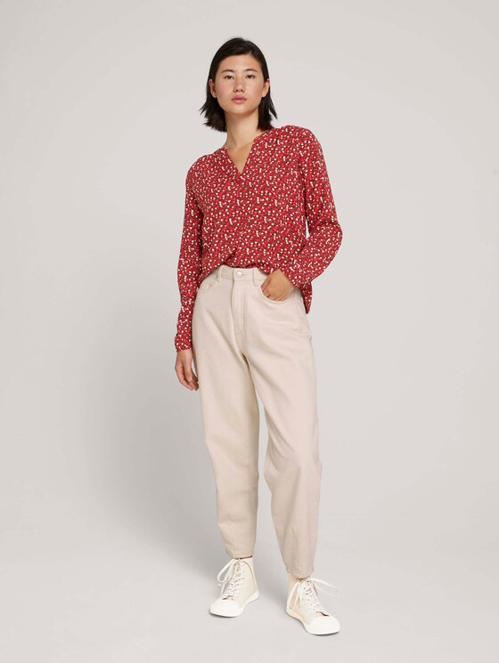 Gemusterte Henleybluse mit LENZING™ ECOVERO™ - Frauen - maroon red pink minimal Gemusterte Henleybluse mit LENZING™ ECOVERO™ - Frauen - maroon red pink minimal - 3 - TOM TAILOR