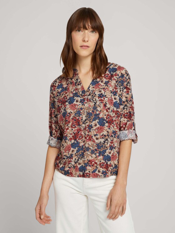 Gedessineerde henleyblouse met LENZING™ ECOVERO™ - Vrouwen - pink big floral design Gedessineerde henleyblouse met LENZING™ ECOVERO™ - Vrouwen - pink big floral design - 1 - TOM TAILOR
