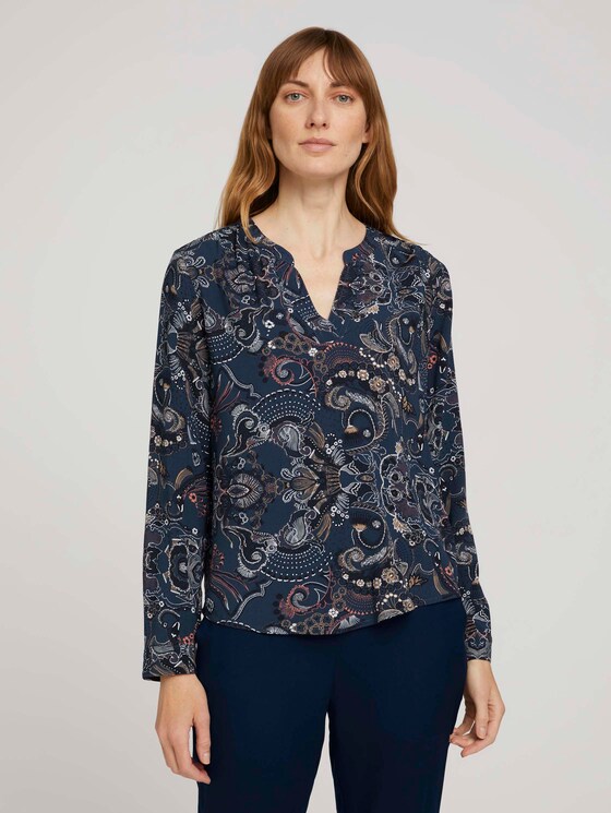 Gemusterte Henleybluse mit LENZING™ ECOVERO™ - Frauen - blue apricot paisley design Gemusterte Henleybluse mit LENZING™ ECOVERO™ - Frauen - blue apricot paisley design - 1 - TOM TAILOR