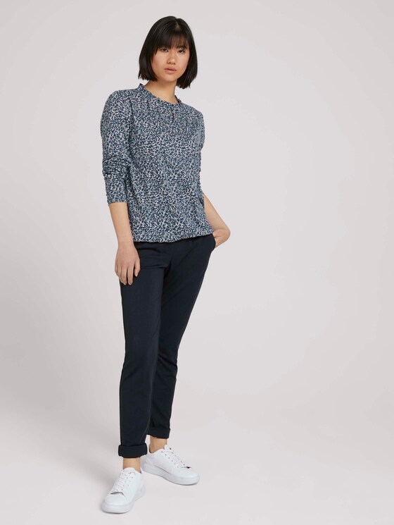 Gedessineerde blouse met ruches - Vrouwen - blue offwhite minimal Gedessineerde blouse met ruches - Vrouwen - blue offwhite minimal - 3 - TOM TAILOR