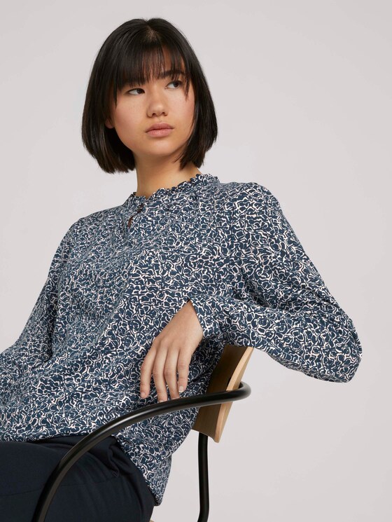 Gedessineerde blouse met ruches - Vrouwen - blue offwhite minimal Gedessineerde blouse met ruches - Vrouwen - blue offwhite minimal - 5 - TOM TAILOR