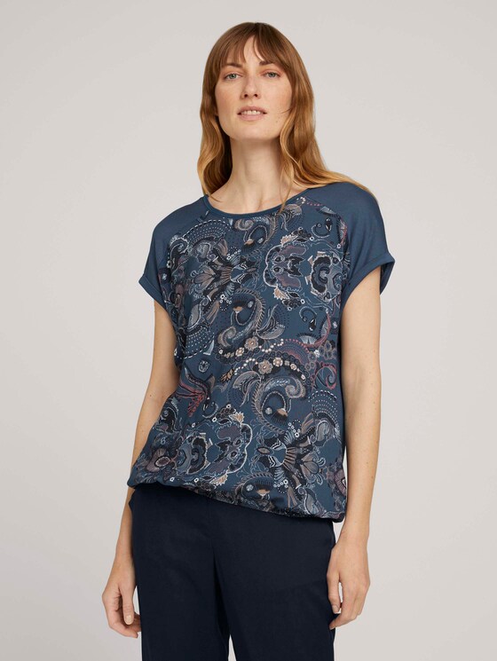 Gedessineerd T-shirt in een mix van materialen - Vrouwen - blue apricot paisley design Gedessineerd T-shirt in een mix van materialen - Vrouwen - blue apricot paisley design - 1 - TOM TAILOR
