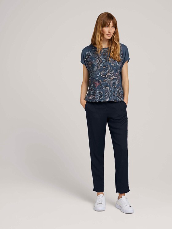 Gedessineerd T-shirt in een mix van materialen - Vrouwen - blue apricot paisley design Gedessineerd T-shirt in een mix van materialen - Vrouwen - blue apricot paisley design - 3 - TOM TAILOR