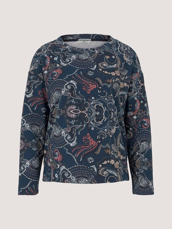 Sweatshirt with side slits - Women - blue apricot paisley design Sweatshirt with side slits - Women - blue apricot paisley design - 7 - TOM TAILOR