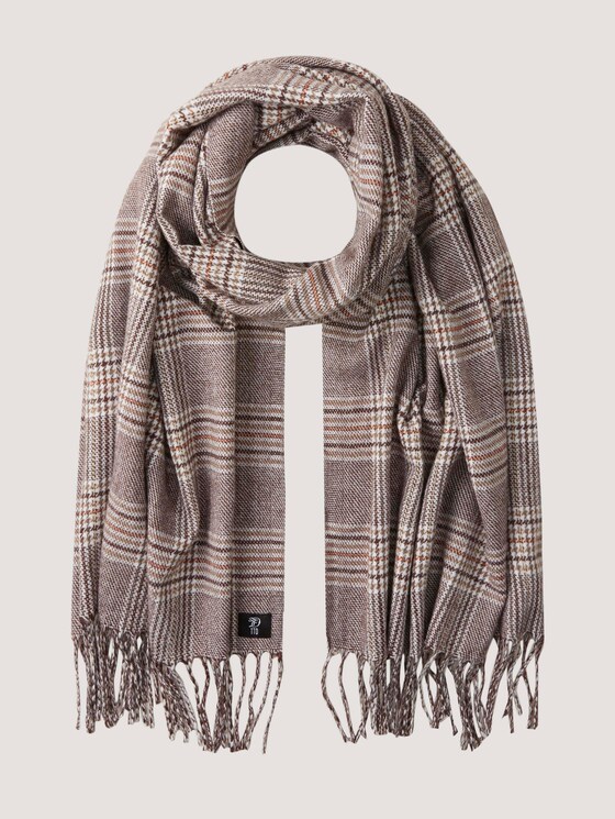 Scarf with fringes - Men - beige brown check Scarf with fringes - Men - beige brown check - 7 - TOM TAILOR Denim