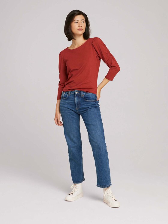 Shirt met 3/4 mouwen en ruches - Vrouwen - dark maroon red Shirt met 3/4 mouwen en ruches - Vrouwen - dark maroon red - 3 - TOM TAILOR
