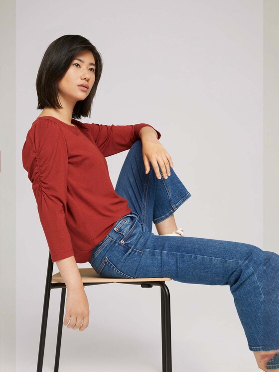 Shirt met 3/4 mouwen en ruches - Vrouwen - dark maroon red Shirt met 3/4 mouwen en ruches - Vrouwen - dark maroon red - 5 - TOM TAILOR