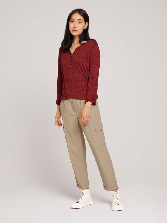 Henley-overhemd in gekreukte look - Vrouwen - dark maroon red Henley-overhemd in gekreukte look - Vrouwen - dark maroon red - 3 - TOM TAILOR