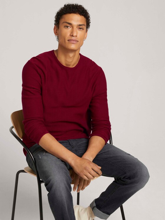 basic long-sleeved shirt made of organic cotton - Men - burned cordovan red basic long-sleeved shirt made of organic cotton - Men - burned cordovan red - 5 - TOM TAILOR Denim