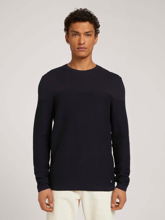 trui van biologisch katoen - Mannen - navy black mouline trui van biologisch katoen - Mannen - navy black mouline - 1 - TOM TAILOR Denim