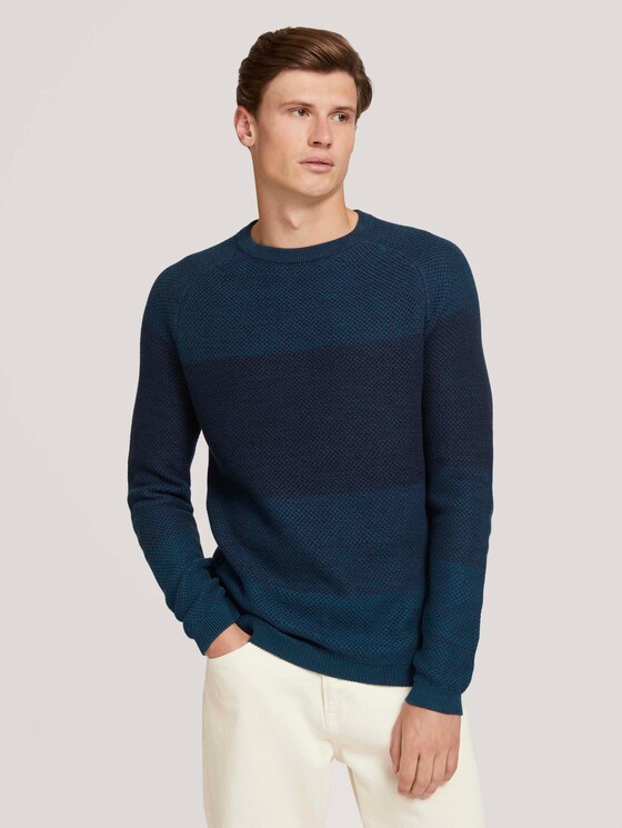 textured sweater with organic cotton - Men - navy petrol degrade textured sweater with organic cotton - Men - navy petrol degrade - 1 - TOM TAILOR Denim