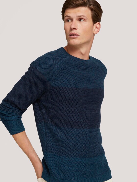 textured sweater with organic cotton - Men - navy petrol degrade textured sweater with organic cotton - Men - navy petrol degrade - 5 - TOM TAILOR Denim