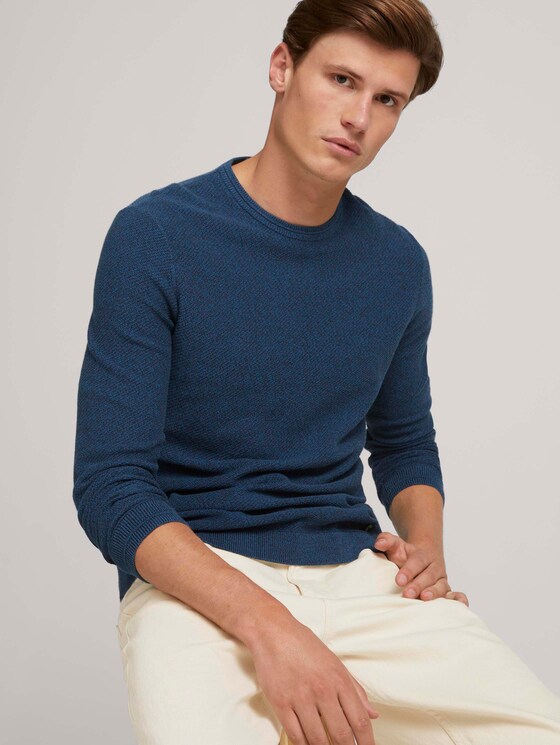 strukturierter Pullover mit Bio-Baumwolle - Männer - petrol navy mouline strukturierter Pullover mit Bio-Baumwolle - Männer - petrol navy mouline - 5 - TOM TAILOR Denim