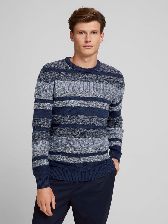 striped sweater made of organic cotton - Men - mouline stitch mix pattern striped sweater made of organic cotton - Men - mouline stitch mix pattern - 1 - TOM TAILOR Denim