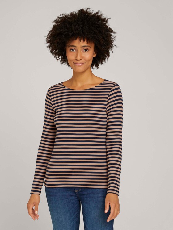Gestreept shirt met lange mouwen - Vrouwen - navy beige stripe Gestreept shirt met lange mouwen - Vrouwen - navy beige stripe - 1 - TOM TAILOR