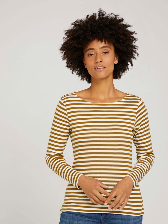Gestreiftes Langarmshirt mit Bio-Baumwolle - Frauen - green offwhite stripe Gestreiftes Langarmshirt mit Bio-Baumwolle - Frauen - green offwhite stripe - 1 - TOM TAILOR