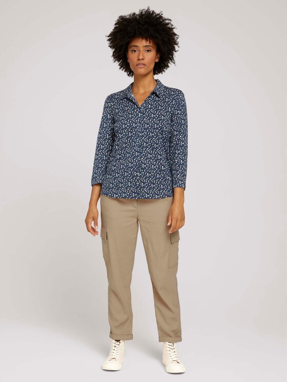 Henleyshirt met patroon en TENCEL™ modal - Vrouwen - blue beige minimal Henleyshirt met patroon en TENCEL™ modal - Vrouwen - blue beige minimal - 3 - TOM TAILOR