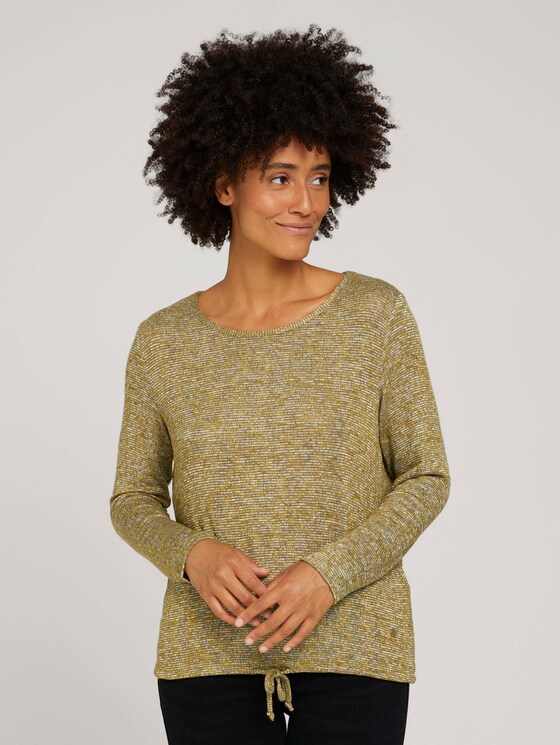 Shirt met lange mouwen en trekkoord - Vrouwen - khaki olive melange Shirt met lange mouwen en trekkoord - Vrouwen - khaki olive melange - 1 - TOM TAILOR